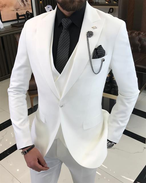 Italian style slim fit jacket vest pant suit ecru T9087