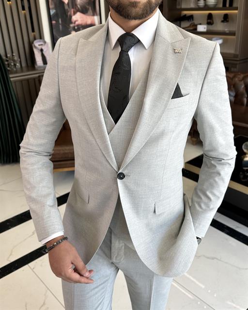 Italian style slim fit jacket vest pant suit gray T9797