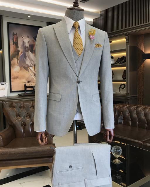 Italian style slim fit jacket vest pant suit mink T9090
