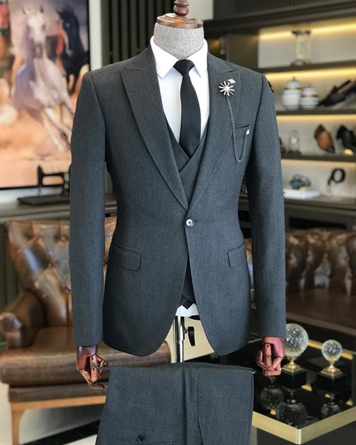 Italian style slim fit jacket vest pant suit anthracite T9092