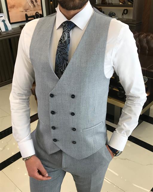 Italian style slim fit jacket vest pant suit blue T9089