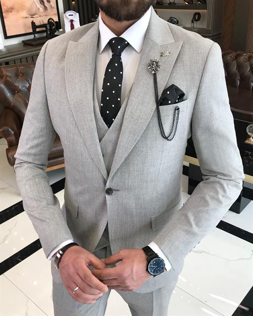 Italian style slim fit jacket vest pant suit mink T9090