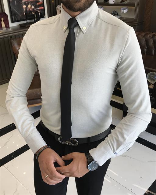 italian style slim fit high collar men's shirt gray T9325