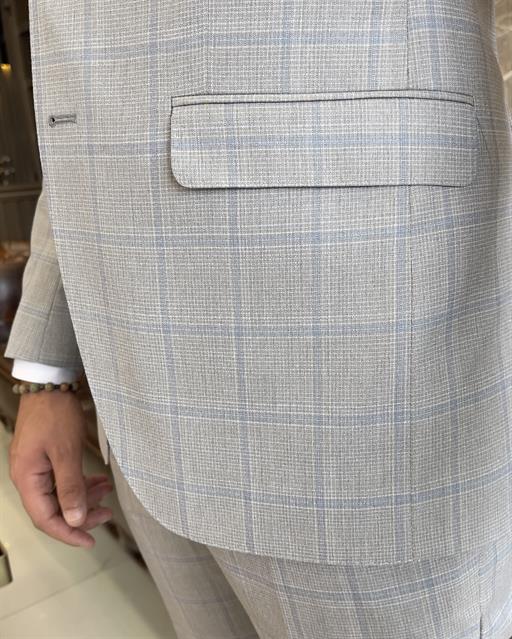 Italian style slim fit plaid jacket pant suit mink T9560
