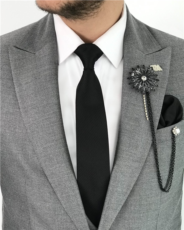 İtalyan stil slim fit erkek ceket yelek pantolon takım elbise Gri T7626
