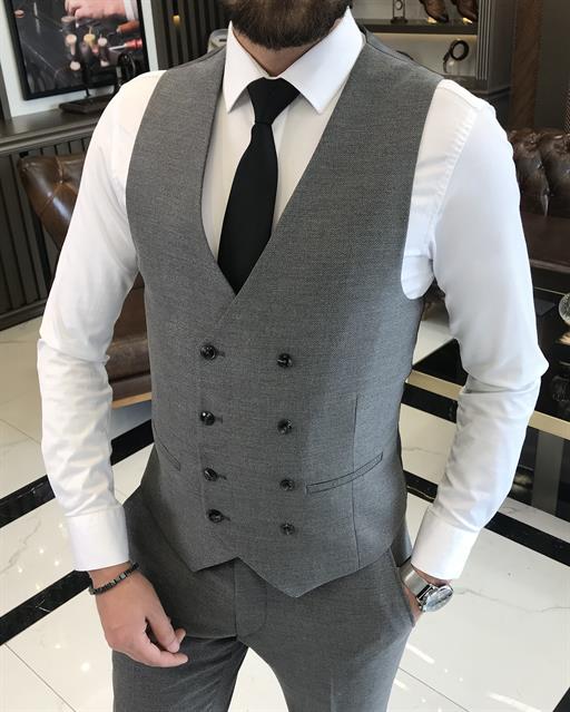 Italian style slim fit men's jacket vest pant suit anthracite T9524