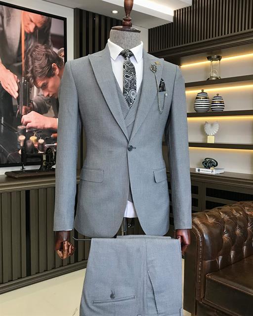 Italian style slim fit men's jacket vest pant suit gray T9119