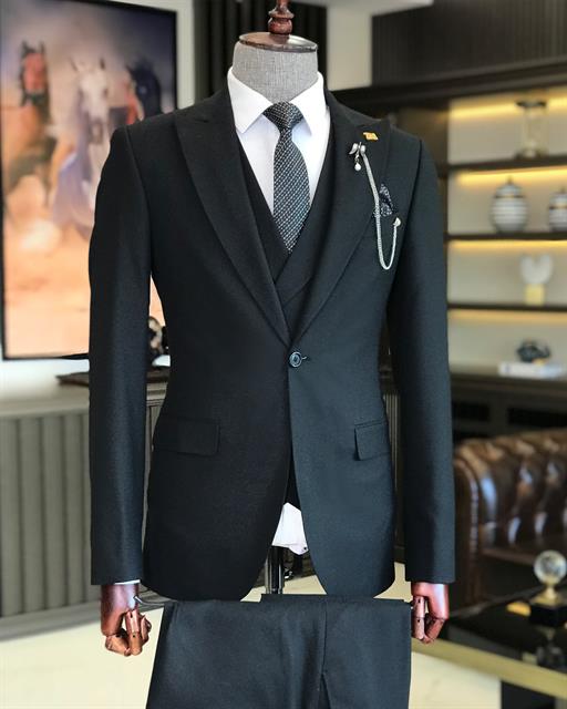 Italian style slim fit men's jacket vest pant suit navy blue T9124