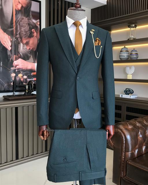 Italian style slim fit men's jacket vest pant suit green T9132
