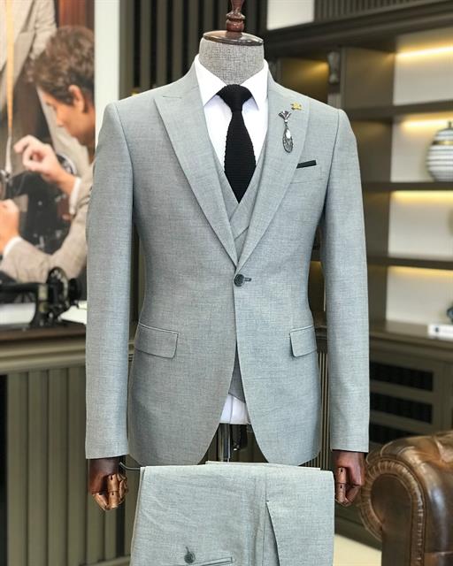 Italian style slim fit men's jacket vest pant suit gray T9115