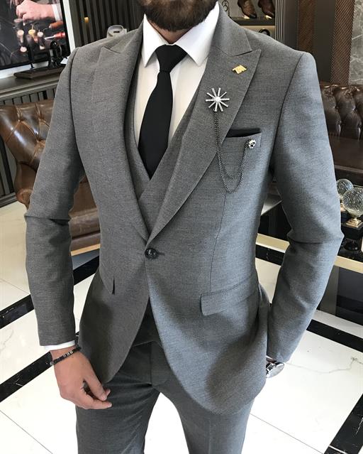 Italian style slim fit men's jacket vest pant suit anthracite T9524