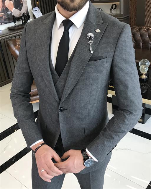 Italian style slim fit men's jacket vest pant suit anthracite T9536