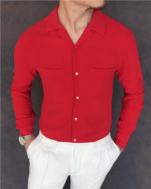 italyan stil slim fit erkek kırlangıç yaka gömlek Kırmızı T5779