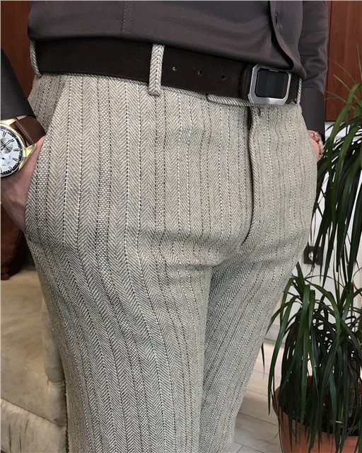 İtalyan stil slim fit erkek yün kumaş pantolon camel T6707