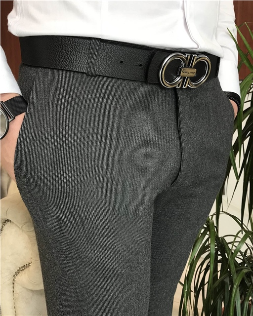 İtalyan stil slim fit erkek yün kumaş pantolon antrasit T6709