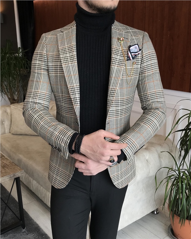 İtalyan stil slim fit erkek kışlık mono yaka tek ceket çok renkli T6668