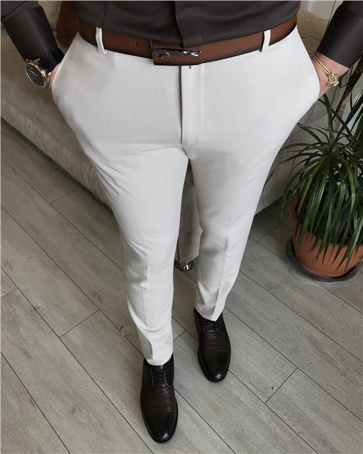 İtalyan stil slim fit erkek kumaş pantolon Bej T7137