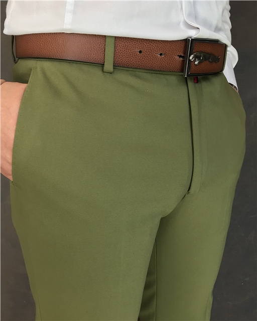 İtalyan stil slim fit erkek kumaş pantolon Yeşil T5251