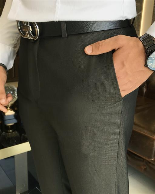 İtalyan stil slim fit erkek kumaş pantolon Yeşil T9786