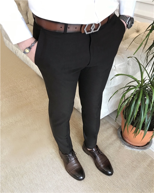 İtalyan stil slim fit erkek kumaş pantolon kahverengi T6693