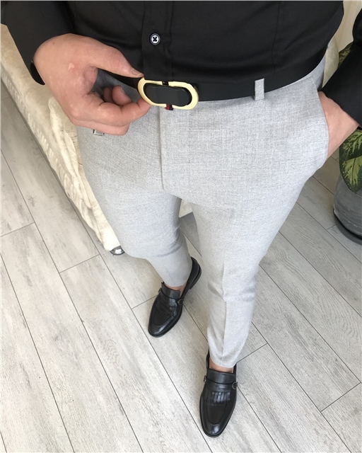 İtalyan stil slim fit erkek kumaş pantolon Gri T5083