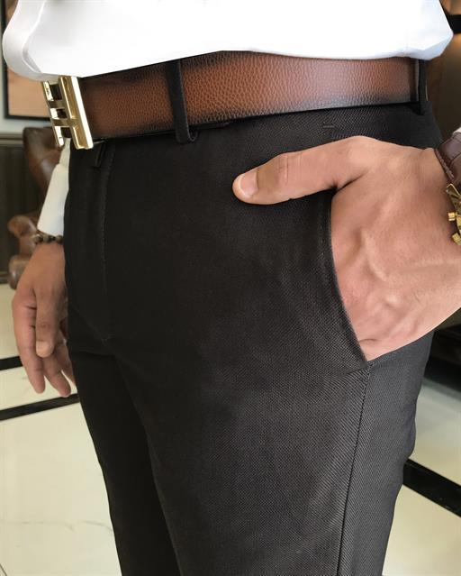 İtalyan stil slim fit erkek kumaş pantolon kahverengi T9727