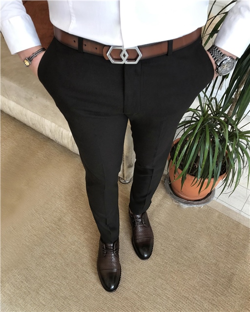 İtalyan stil slim fit erkek kumaş pantolon kahverengi T6693