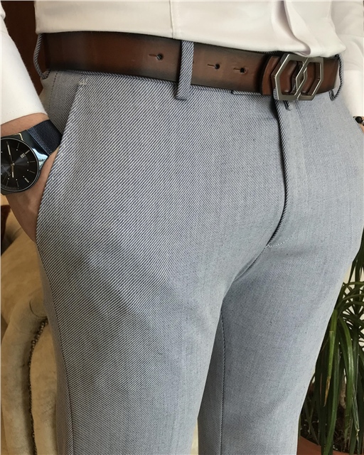 İtalyan stil slim fit erkek kumaş pantolon Mavi T7139