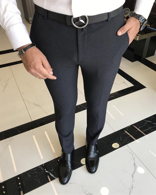 İtalyan stil slim fit erkek kumaş pantolon antrasit T9721