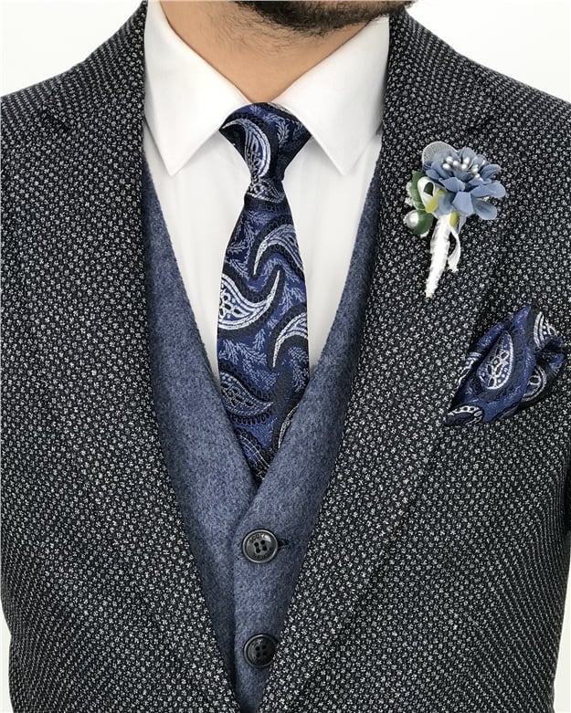 İtalyan stil slim fit erkek mono yaka ceket Lacivert T8127