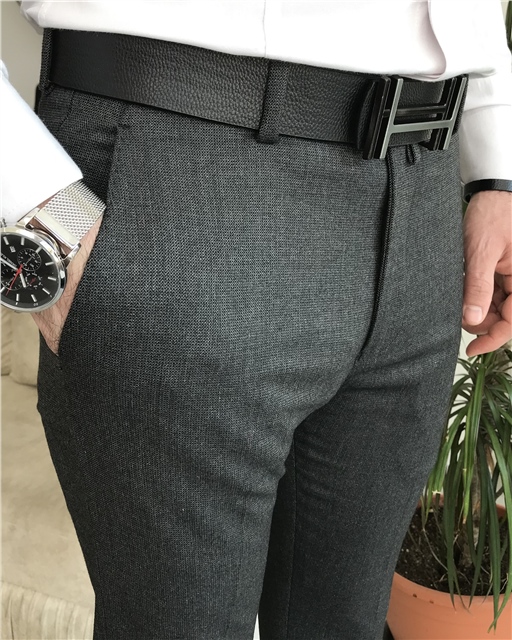 İtalyan stil slim fit erkek pantolon Antrasit T8252