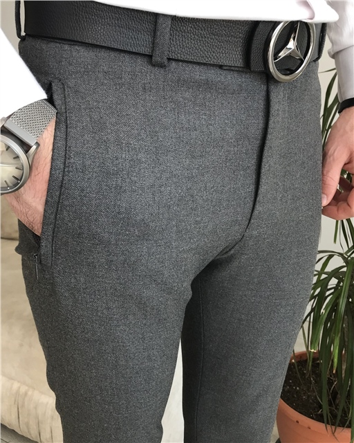 İtalyan stil slim fit erkek pantolon antrasit T8026