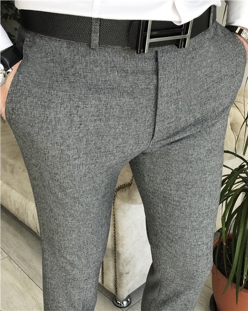 İtalyan stil slim fit erkek pantolon gri T8034