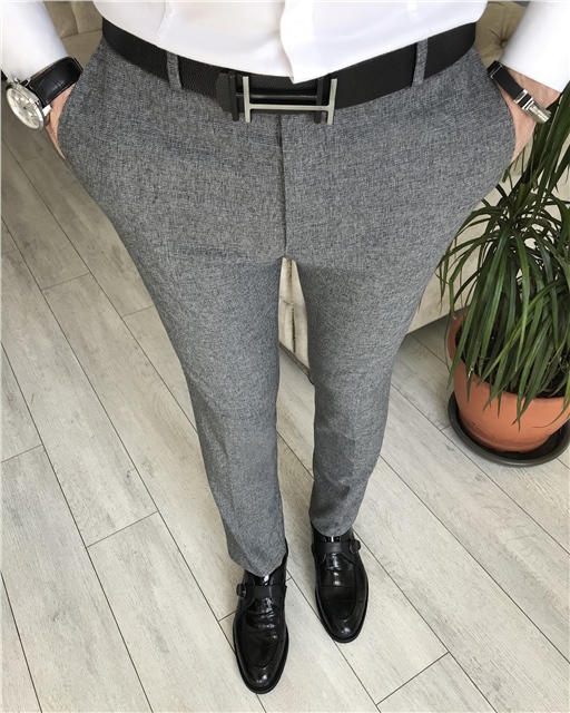 İtalyan stil slim fit erkek pantolon gri T8034