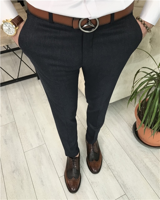 İtalyan stil slim fit erkek pantolon Lacivert T8255