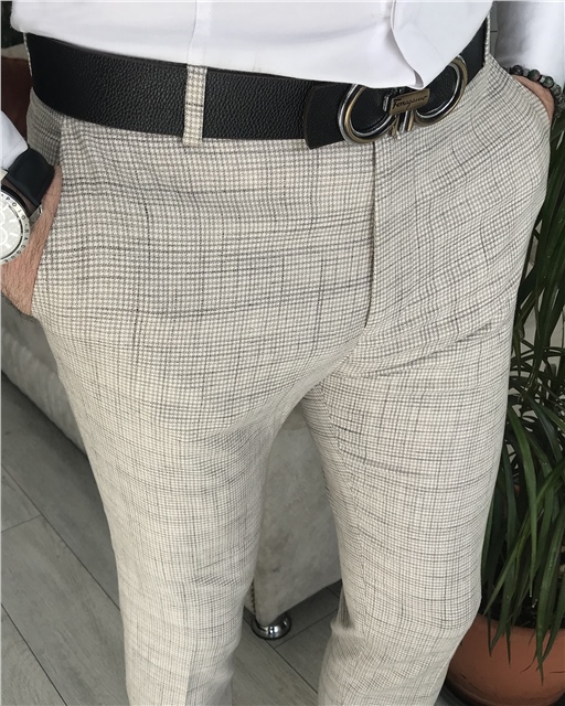 İtalyan stil slim fit erkek pantolon Taş T8272