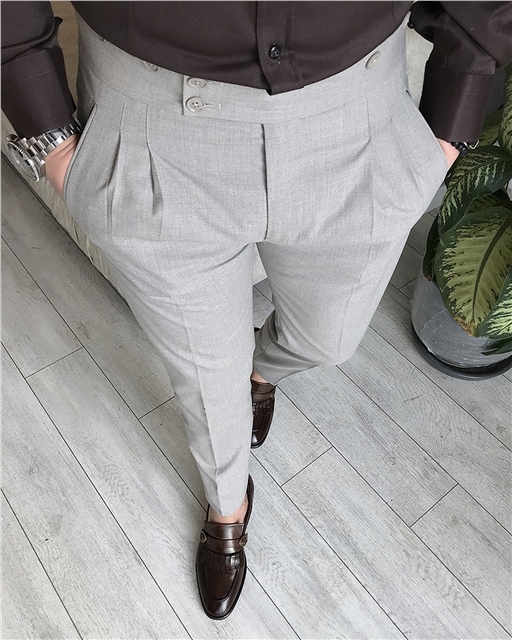 İtalyan stil slim fit erkek salopetli kumaş pantolon Bej T5268