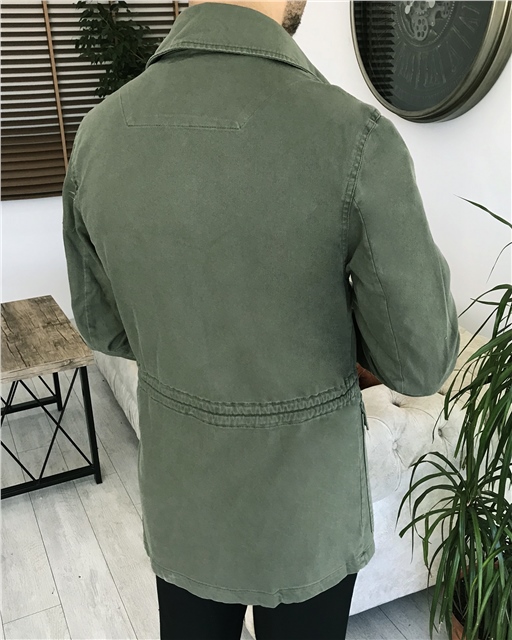 İtalyan stil slim fit ilkbahar yaz safari günlük ceket mont Yeşil T7995