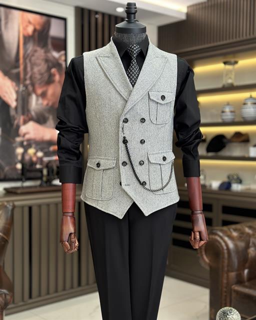 Italian Style Slim Fit  Waistcoat Gray T8370