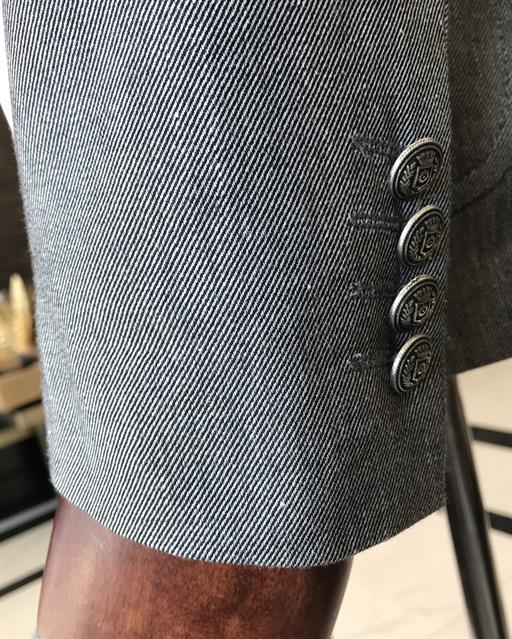 italyan stil slim fit keten pamuk karışımlı safari ceket pantolon takım elbise gri T9572