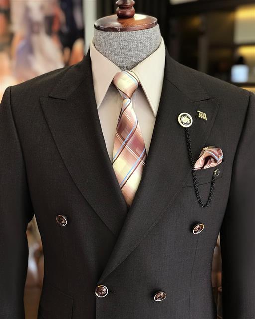 Italian style slim fit double breasted jacket pant suit brown T9099