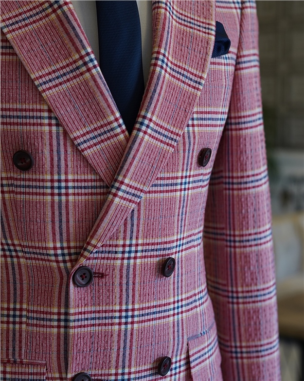 İtalyan stil slim fit kruvaze ekose blazer tek ceket Çok Renkli T5468