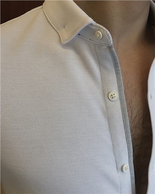 İtalyan stil slim fit polo yaka armürlü kısa kollu tişört Beyaz T7103