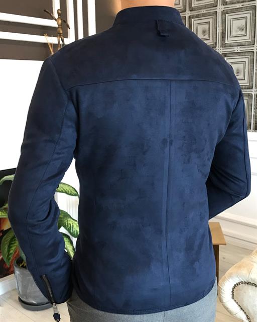 Italian style slim fit seasonal men's suede coats navy blue T9174