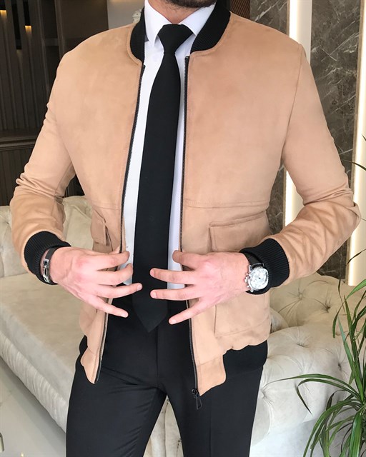 İtalyan stil slim fit mevsimlik erkek pilot mont Camel T8545