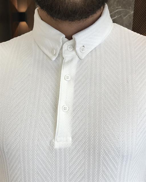 Italian style slim fit polo collar cotton t-shirt ecru T9384