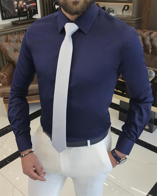 Italian style slim fit cotton men's tie collar shirt parlement T9425