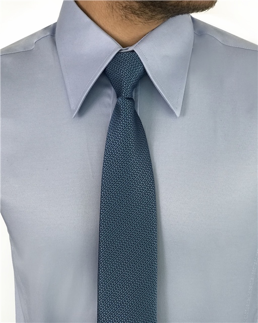 italyan stil slim fit sivri yaka saten erkek gömlek Mavi T7215