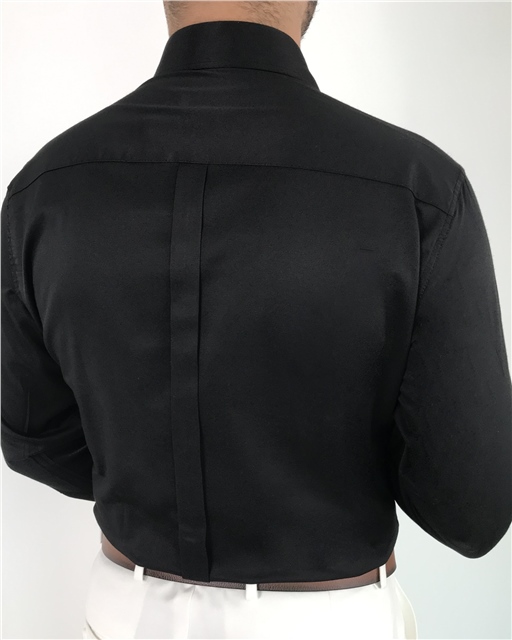 italyan stil slim fit sivri yaka saten erkek gömlek Siyah T7207