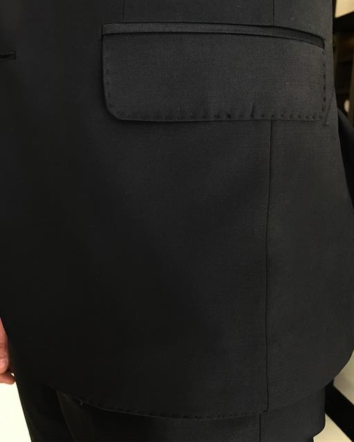 Italian style slim fit woolen jacket vest pant suit black T9372